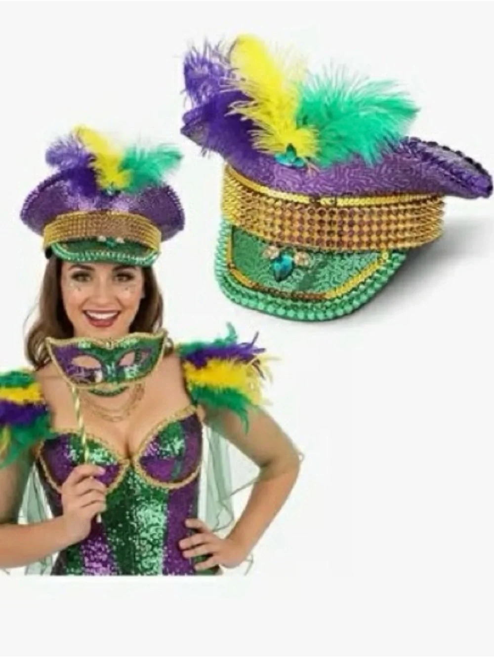 NEW Mardi Gras Feathered Sequin Mini Top Hat - Green, Purple & Yellow NWOT